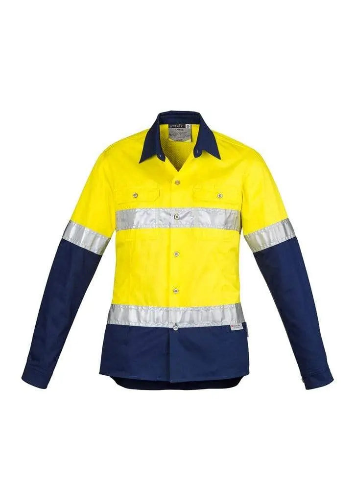 SYZMIK Women’s Hi-Vis Spliced Hoop Taped Industrial Shirt ZWL123 Work Wear Syzmik Yellow/Navy 8